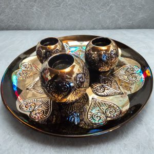 Dekoteller mit Kerzenhalter schwarz silber