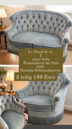 Couch Garnitur Biedermeier 3 teilig normale Gebrauchspuren vorhanden Borte bei 2 er Sofa fehlt